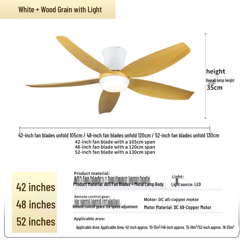 Minimalist Chinese-Style Silent Ceiling Fan with Light & Full Spectrum Eye Protection for Bedrooms & Restaurants