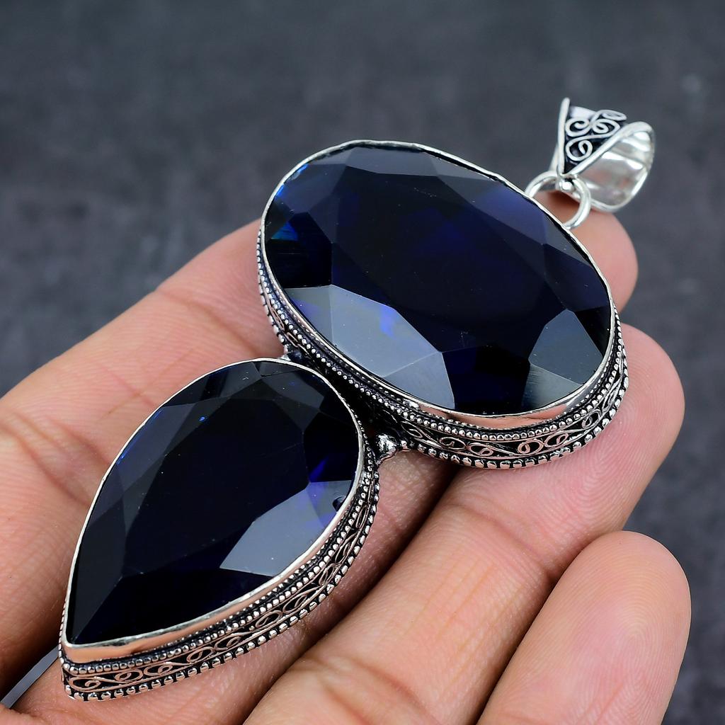 London Blue Topaz Handmade 925 Sterling Silver Jewelry Pendant 3.35" C5Q85