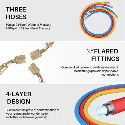 Car Air Conditioner Tools Measuring Gauge Freon R314A R22 Air Conditioning Recharge Hose Refrigerant Dual Gauge Valve Tool Set