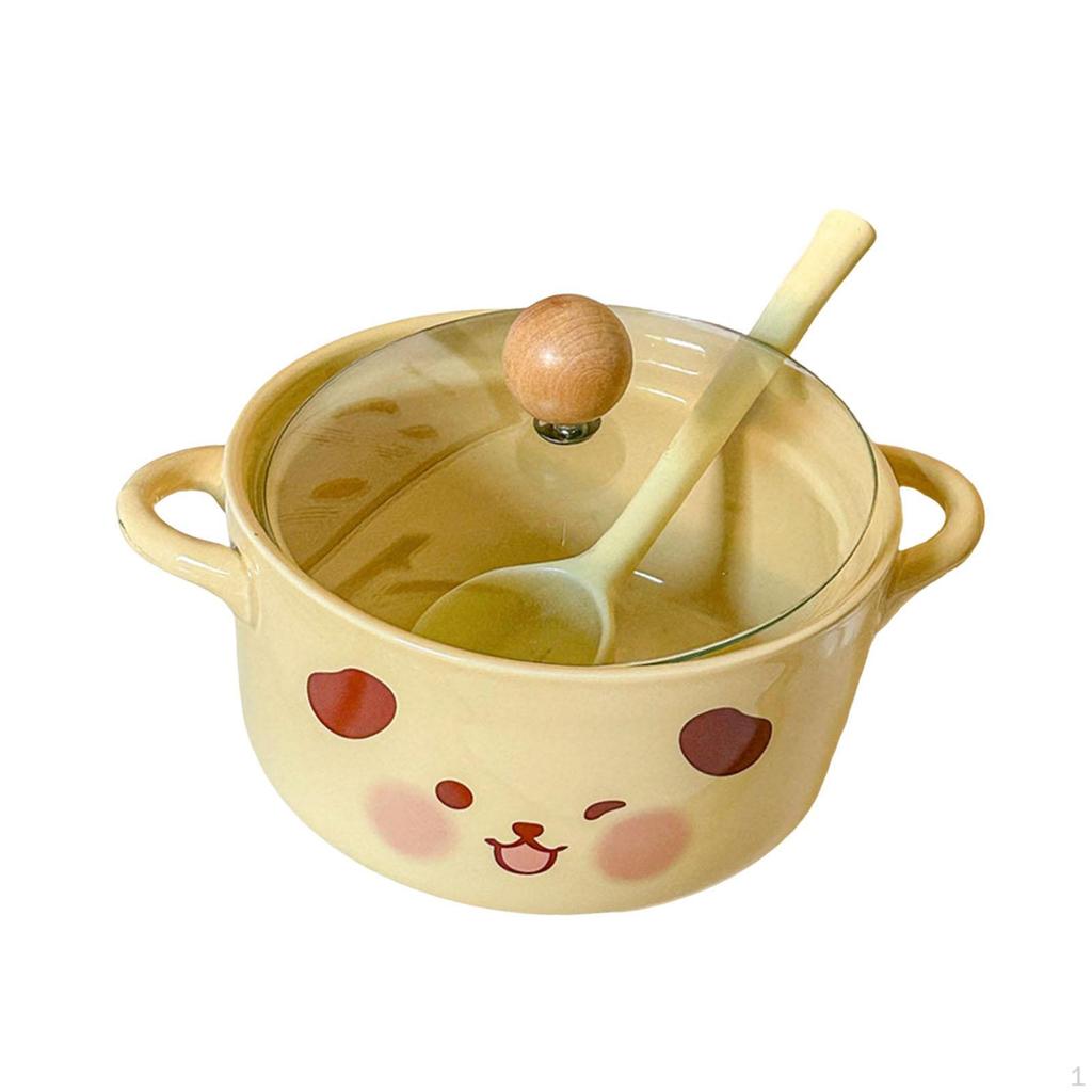 Ceramic Ramen Bowl with Lid, Soup Pot , Cute Design for Home, Student Dorm, Gift, Office