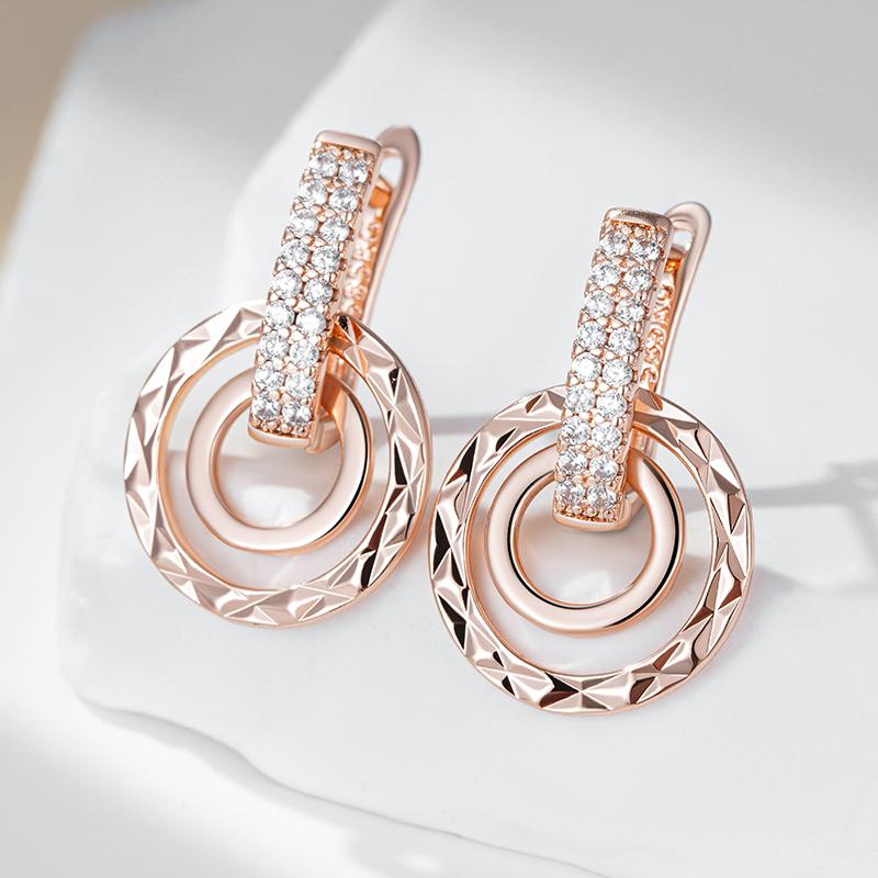 Unique Design Full Natural Zircon Dangle Earrings For Women Fashion  Rose Gold Color Romantic Daily Fine Jewelry