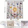 1Pc Sun And Moon Shower Curtain With Floral And Butterfly Design, Polyester Fabric, Bathroom Decoration, Included 12 Hooks,