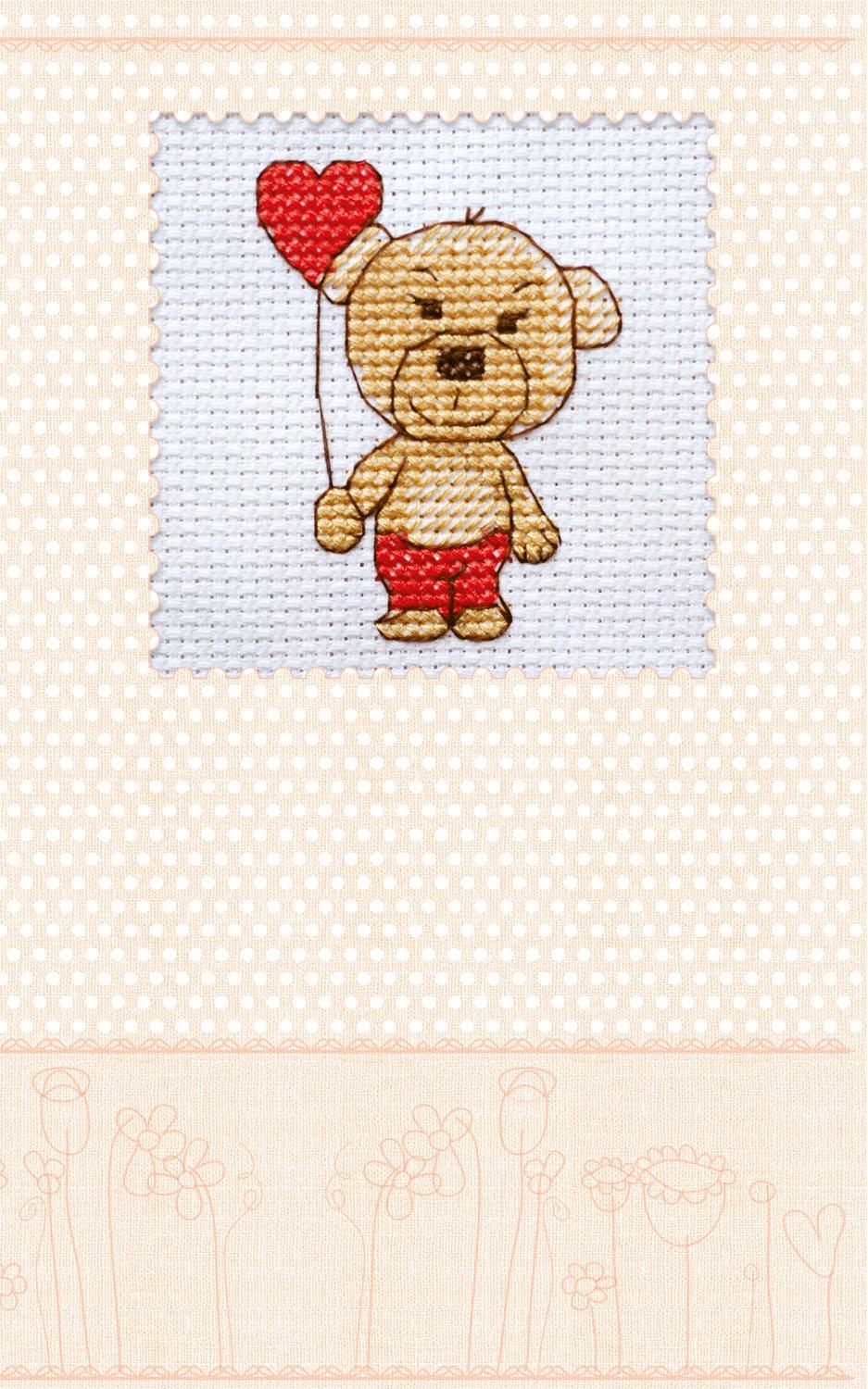 

Набір-листівка для вишивання хрестиком Абріс Арт Валентинка bear 80*80mm