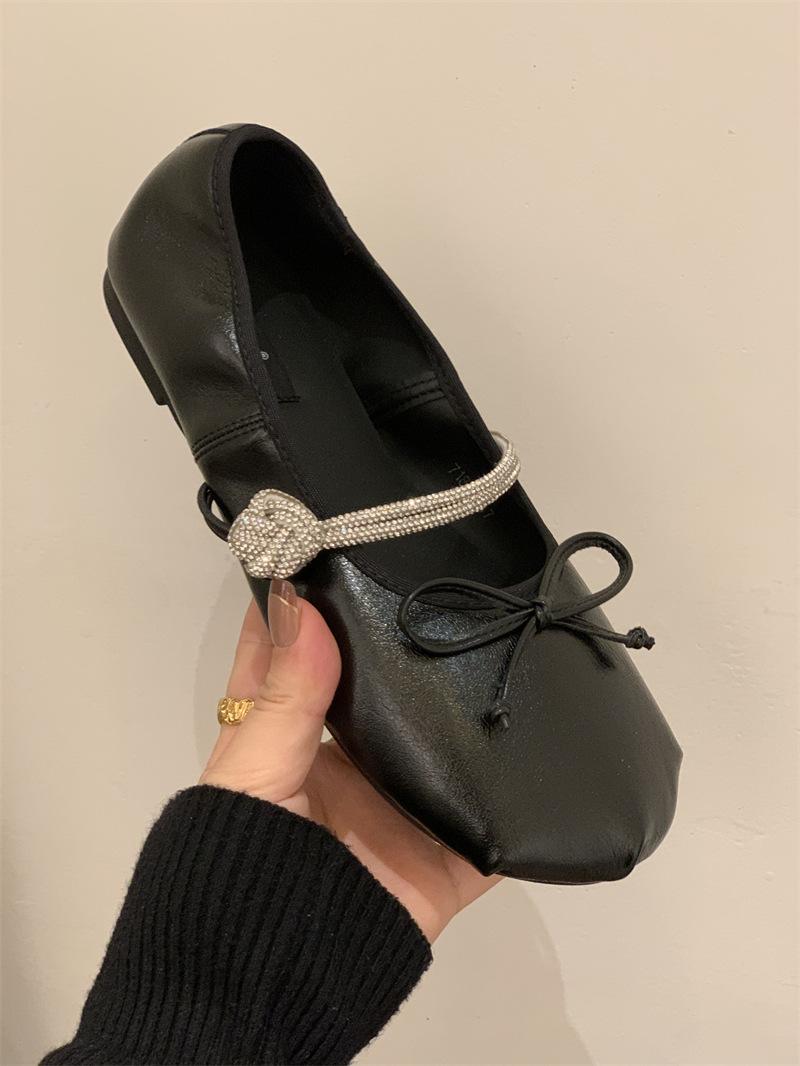 

Модные туфли Мэри Джейн IPPEUM серебристого цвета для женщин 2025 Новая мода Круглый носок Балетки Балерина 225 чёрный