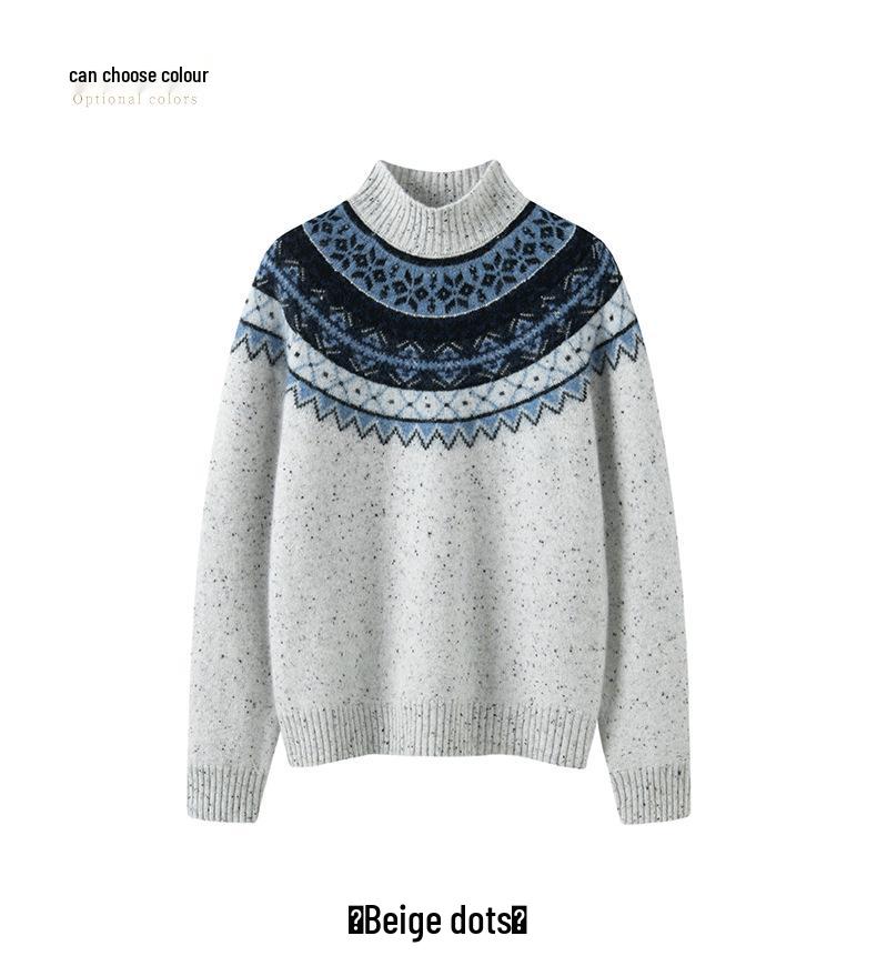 Women's Fair Isle High Neck Cashmere Pullover Sweater - Old Money Style.