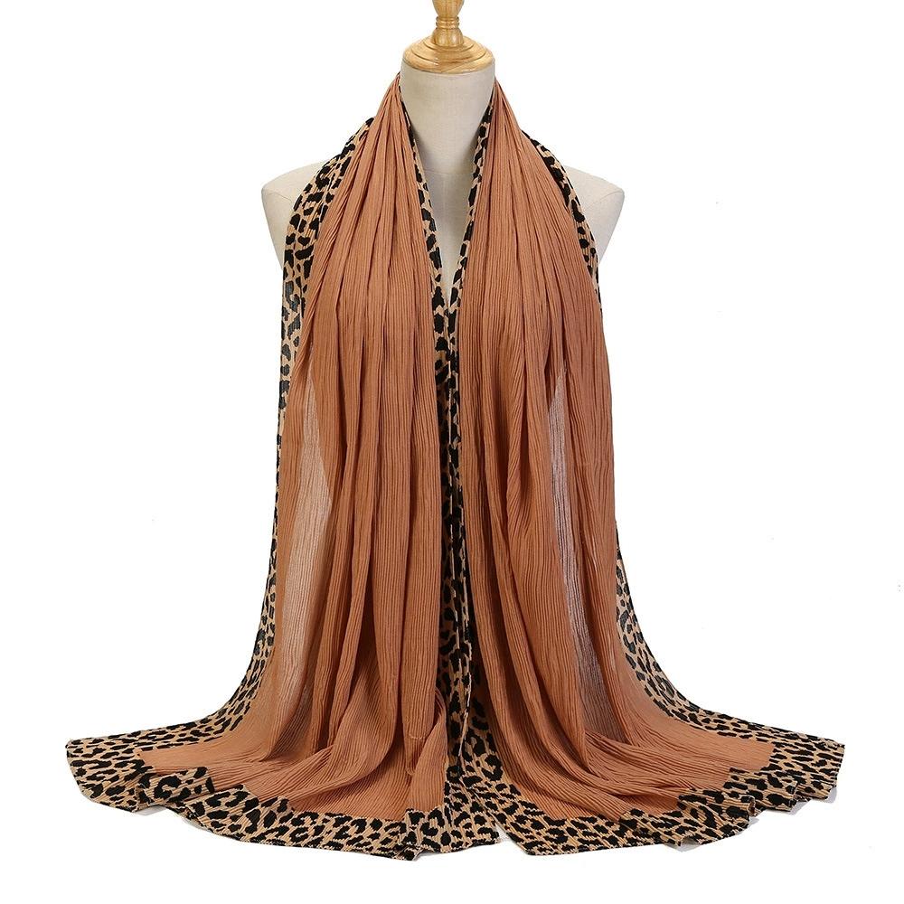 Malaysia Dubai Leopard Embellished Wrinkled Sarf for Women Veil Scarves