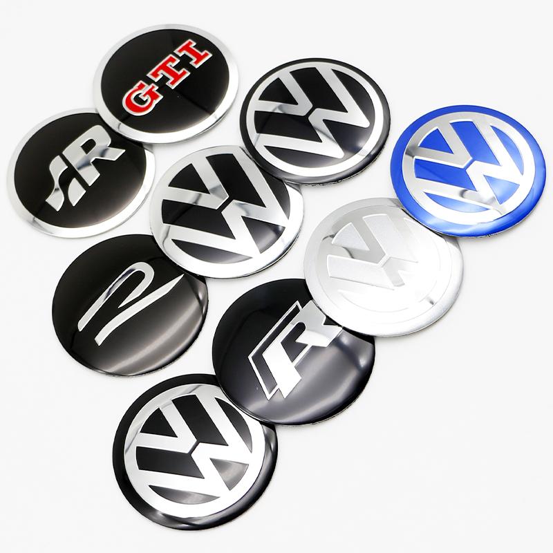 W134W1334Pcs For Volkswagen R-Line R GTI Polo Passat T5 Golf Scirocco 56mm Car Wheel Stickers Center Hub Cap Car Emblem Badge Decal