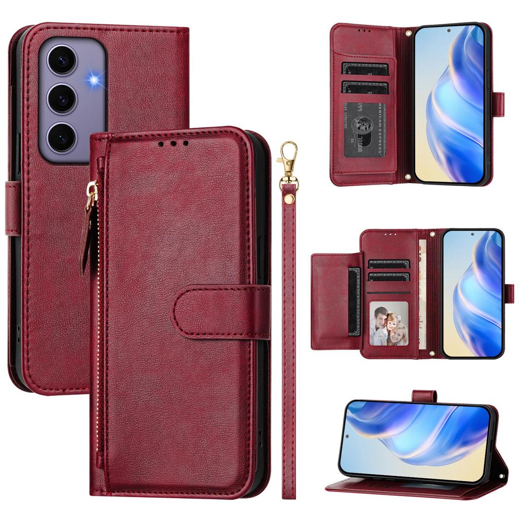 For Samsung Galaxy S24 Case Zipper Pocket Multiple Card Slots Leather Phone Cover