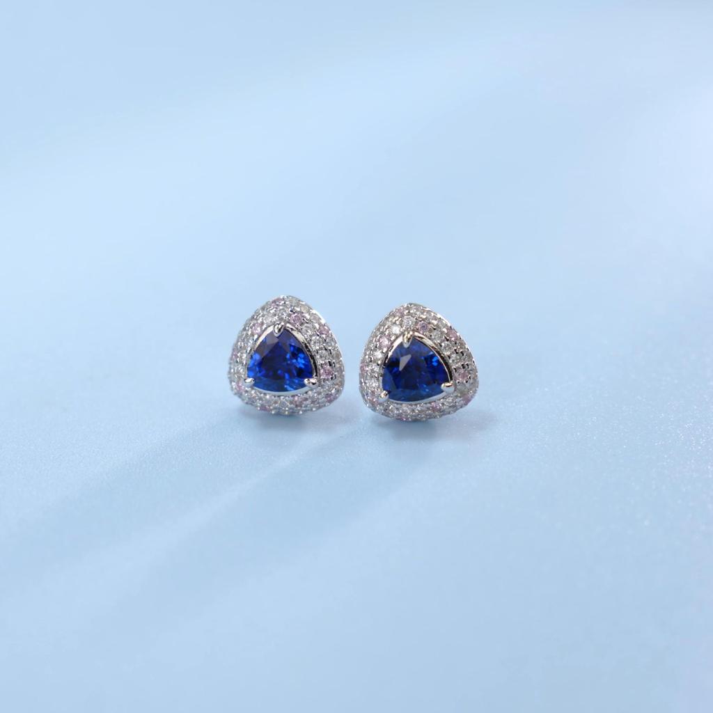 Zhou Hengfu S925 Sterling Silver Sapphire Earrings - Light Luxury Fashion