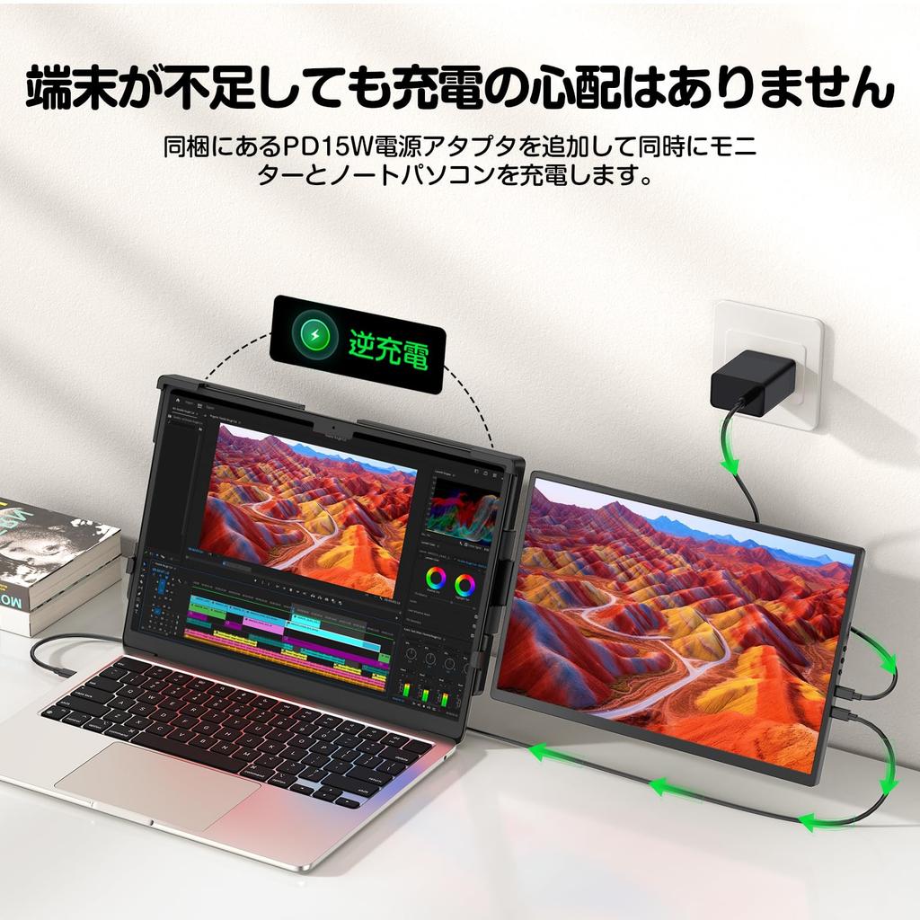 2K Laptop Dual Display Newsoul 14 Inch Dual Monitor Folding Mobile Monitor 2 Screens Auto Rotation Laptop Monitor Extender Screen Expansion Double