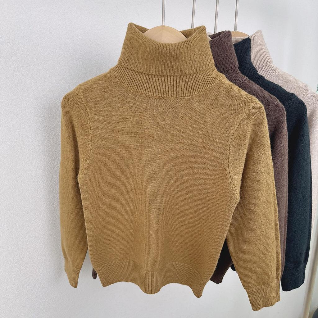 Kids Solid High Neck Long Sleeve Knit Base Sweater For Boys And Girls