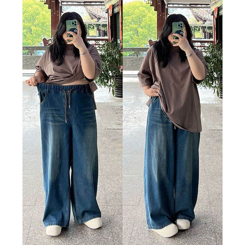 

Plus Size American Straight-leg Spring & Fall Plus Size Ladies Slimming Jeans Blue Regular 2XL