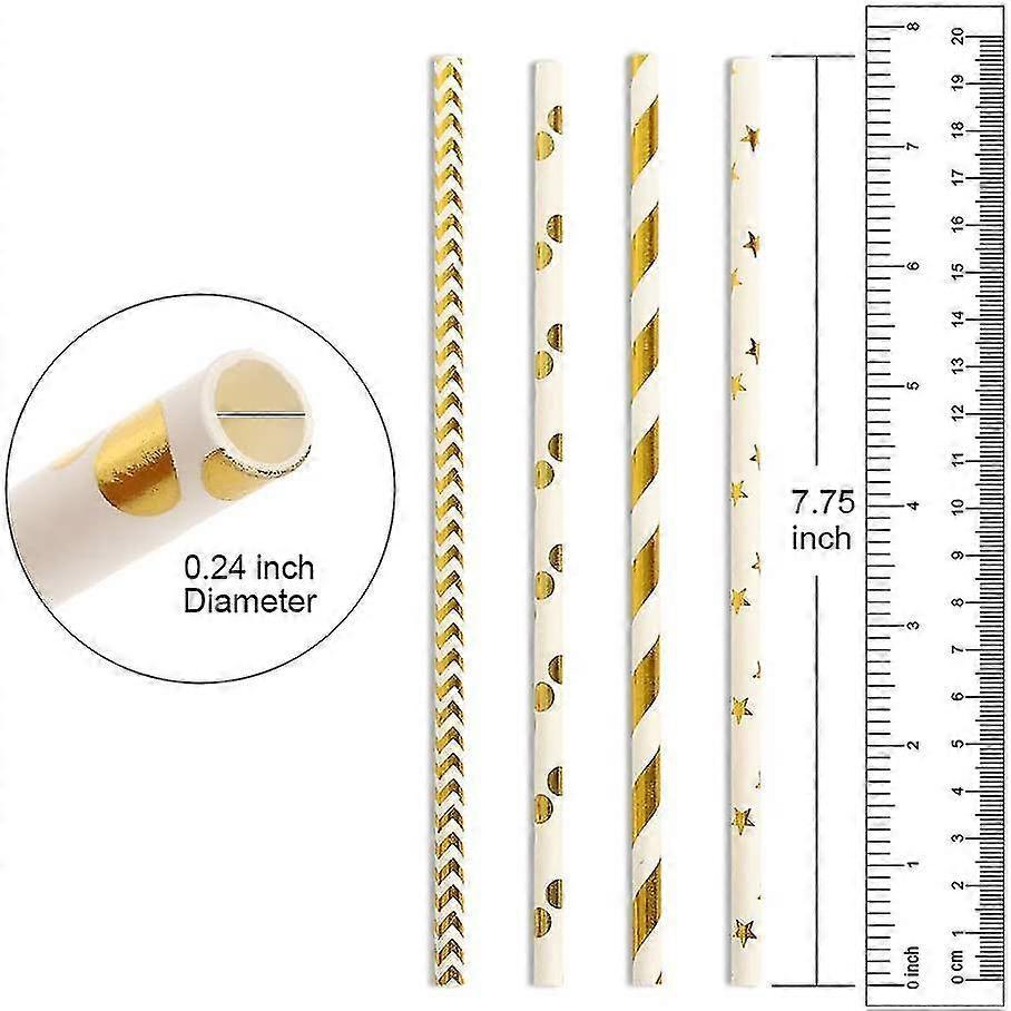 Paper Straws For Drinking, Disposable Biodegradable Cocktail Straws, Perfect For Birthday, Party Supplies , Baby Shower(gold, 100pcs/pack)
