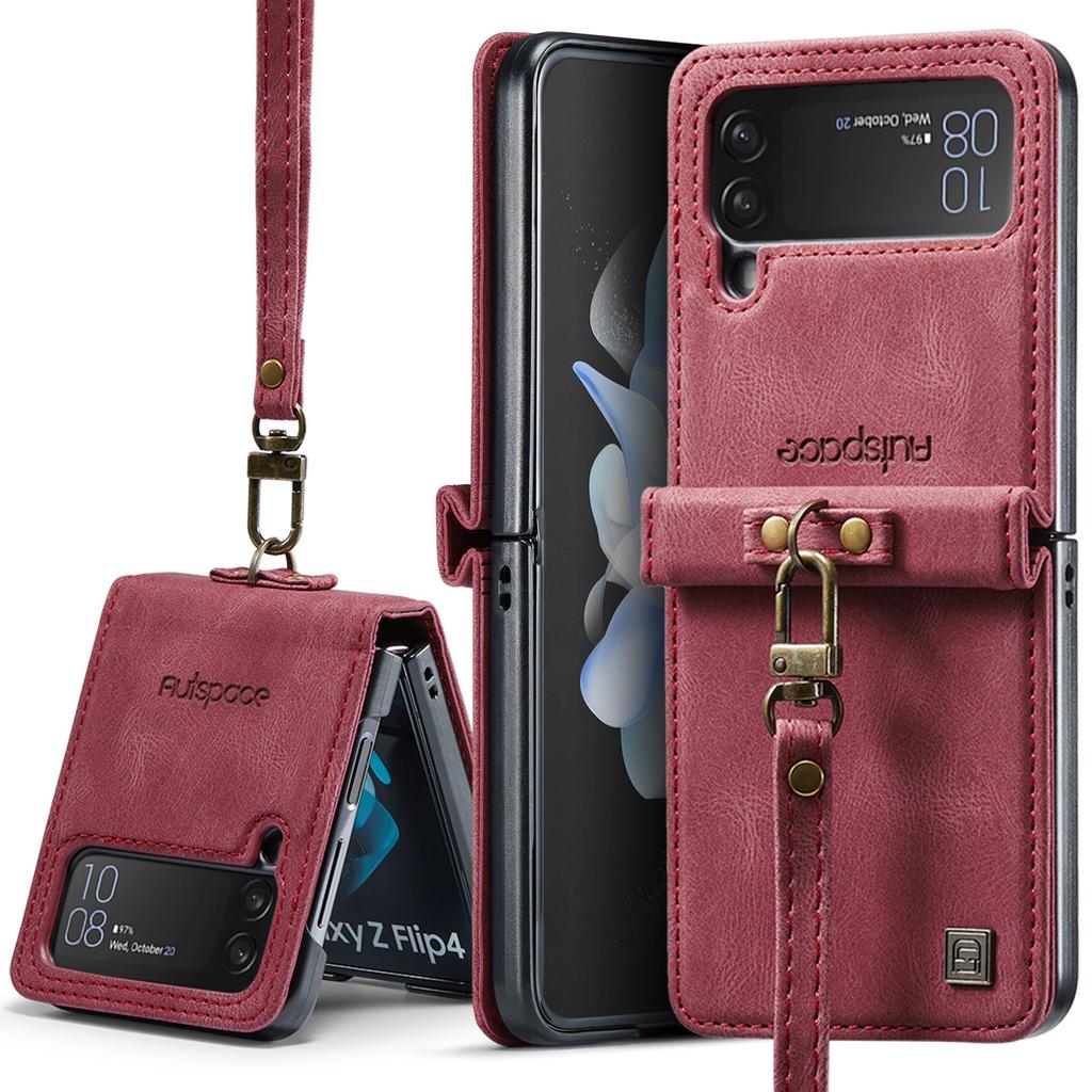 Einfache Leder Handy Klapphülle Für Samsung Galaxy Z Flip 4 5G Lanyard Holster Vollständig Sturzsichere Hülle Für Galaxy Z Flip 4 Hülle