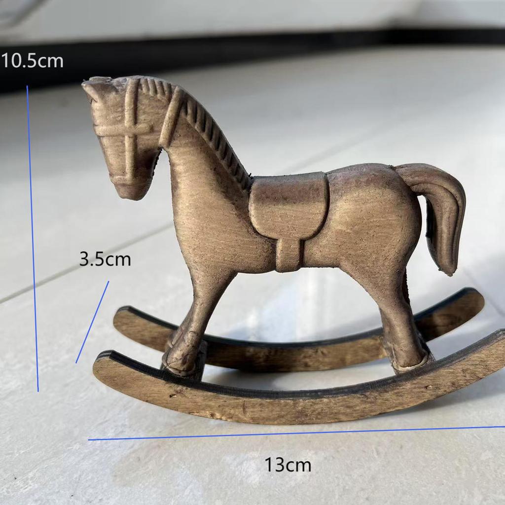 Wooden Rocking Horse Decoration Ornament Wooden Horse Statue Decoration for Living Room Bookcase Bedroom Desktop Parties