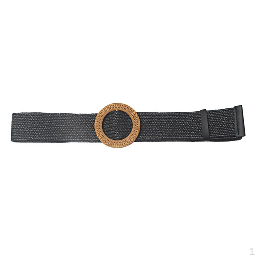 Bohemian Women Braided Straw Waistband Belt Stretchable Dress Belts Black