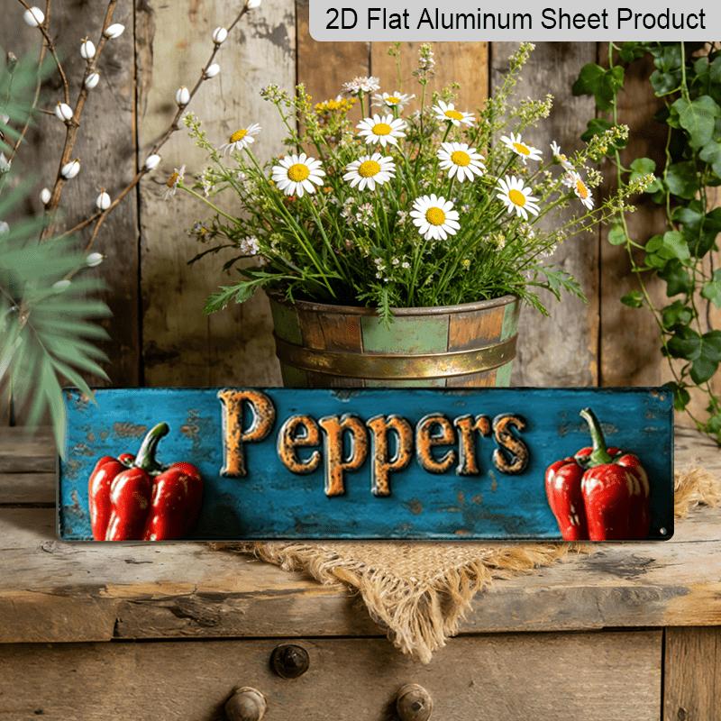 2D Flat, 1pc, 3.94 X 15.74 Inches Aluminum Decorative Sign -2D Printed Signs and Plaques for Outdoor Use, Featuring Peppers. These Retro-Style
