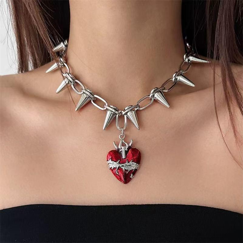 Punk Metall Dorn Nieten Choker Halskette für Männer Frauen Gothic Hip Hop Doppellagige Schlüsselbeinkette Halskette Y2K Schmuck Accessoires