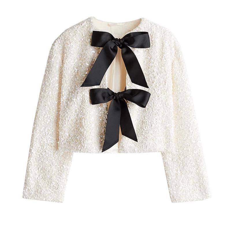 Fall and Winter New Women's Clothing Fashion Style Round Neck Long Sleeve Bowknot Lace Accessories Sequin Outwear 1258249