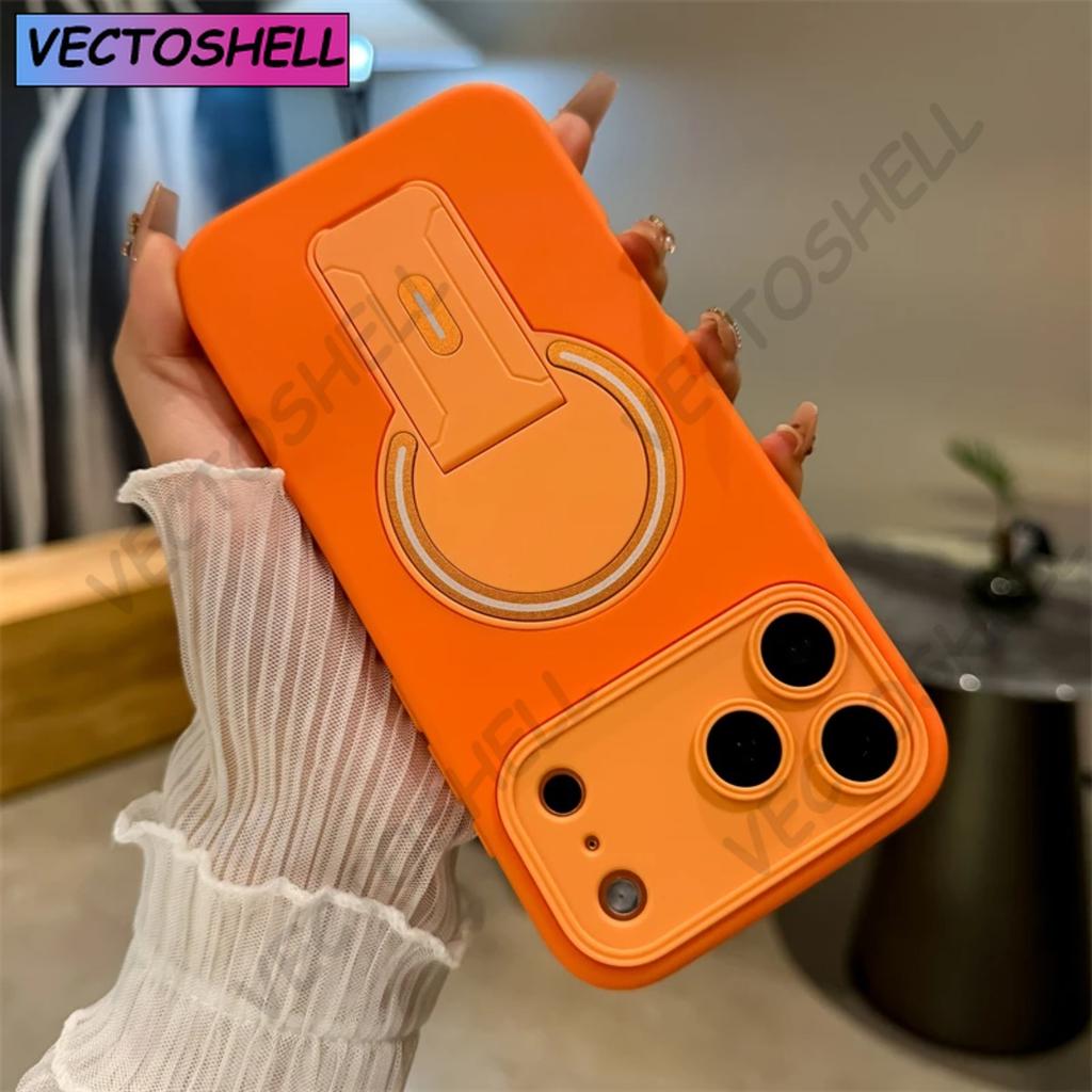 Luxury Fold Stand Holder Magnetic For Magsafe Matte Case for iPhone 17 16 15 14 13 12 11 Pro Max Plus Large Window Bumper Cover