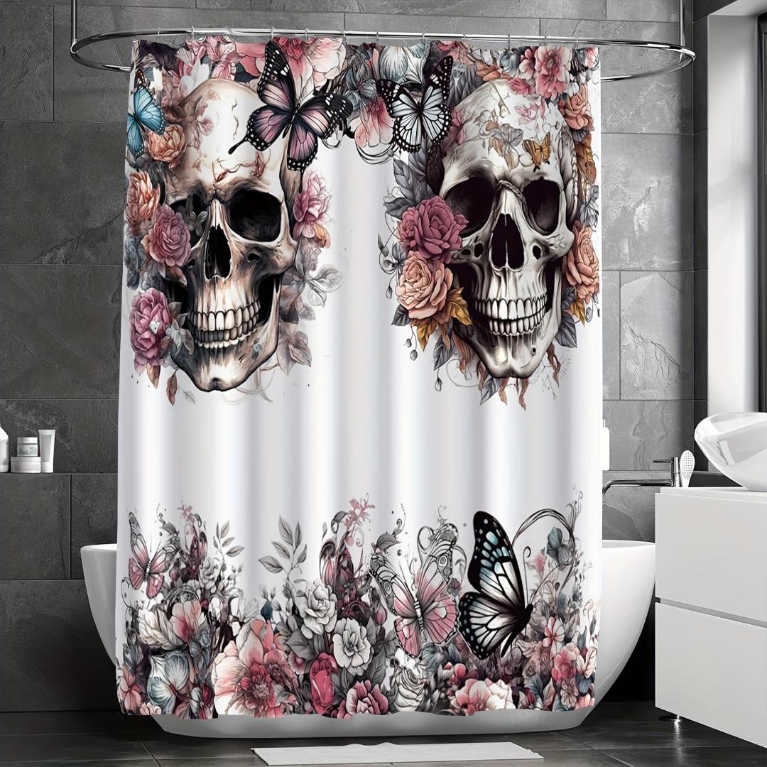 

1Pcs Halloween Decoration Floral Skeleton Skull Pattern Shower Curtain Bathroom Decor Halloween Decoration Indoor Showr Curtain Only90x180curtain