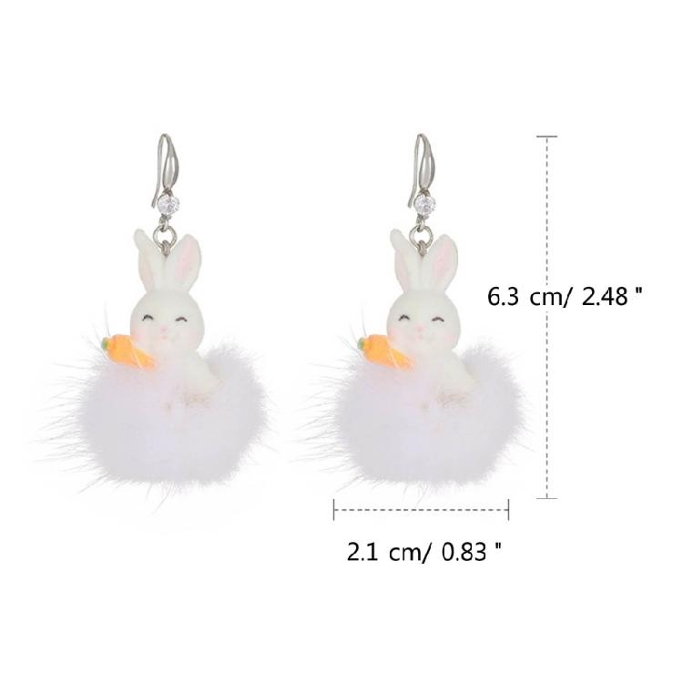 Fashionable Animal Earring White Plush Rabbit Pendant Earrings Women Girls Gift
