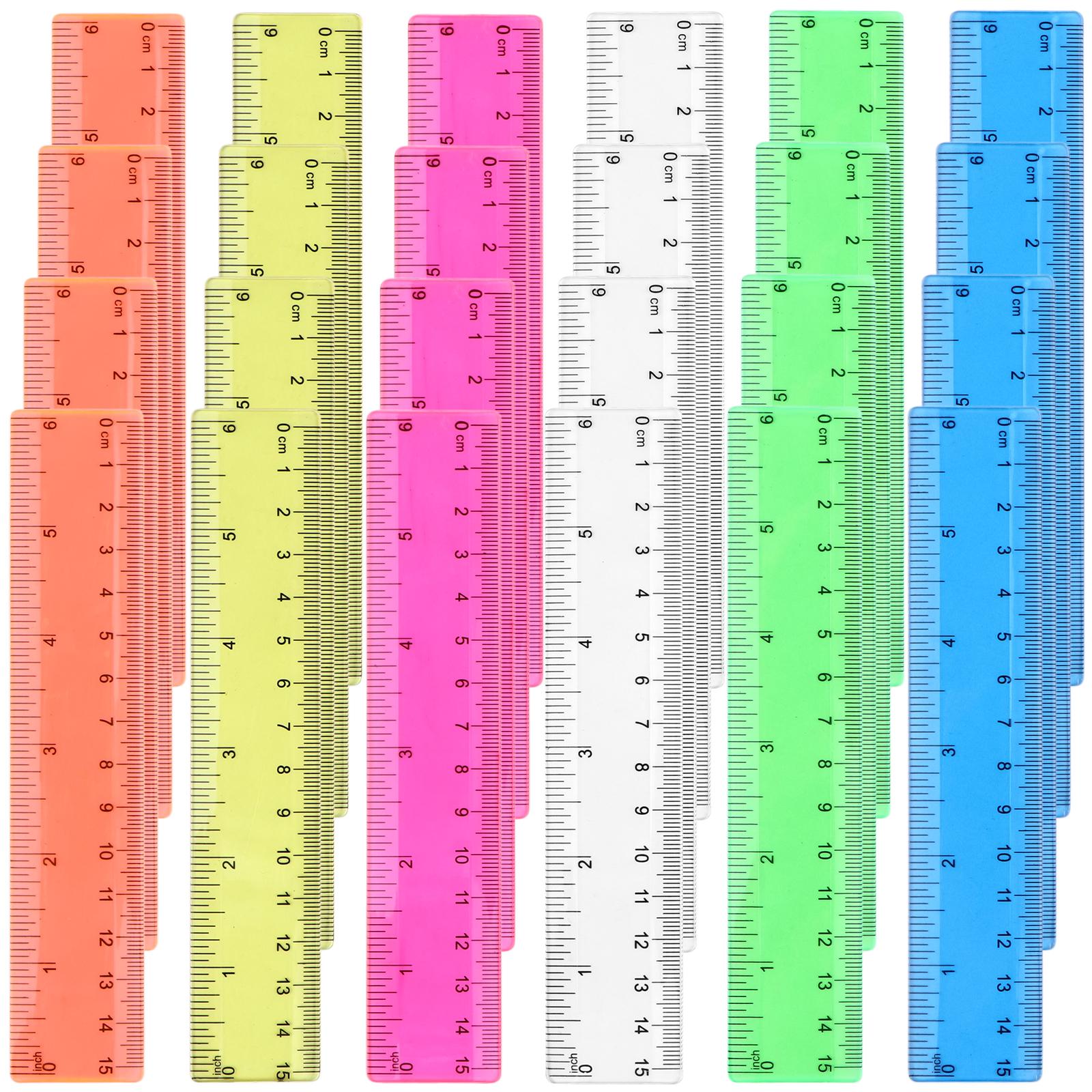 24Pcs Colorful Ruler Clear Plastic Rulers Clear Assorted Kids Measuring Straight Ruler With Inches Centimeters Millimeter Bulk B