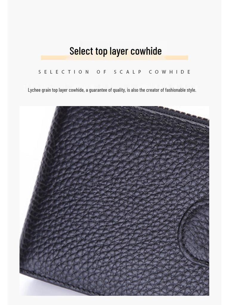 RFID Anti-Theft Cowhide Accordion Card & ID Holder with Zipper