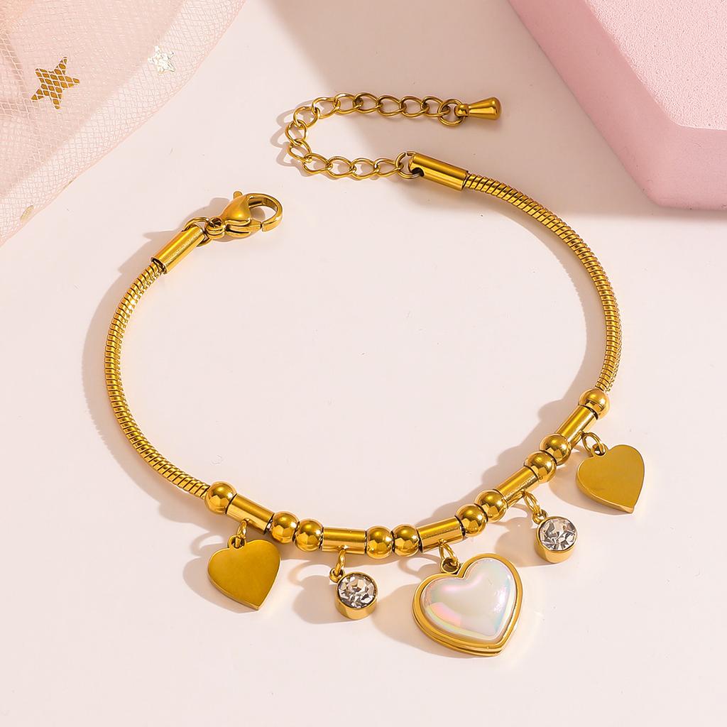 316L Stainless Steel New Fashion Fine Jewelry 9 Styles Beaded Zircon Stone Heart Eye Charm Thick Snake Chain Bracelets For Women