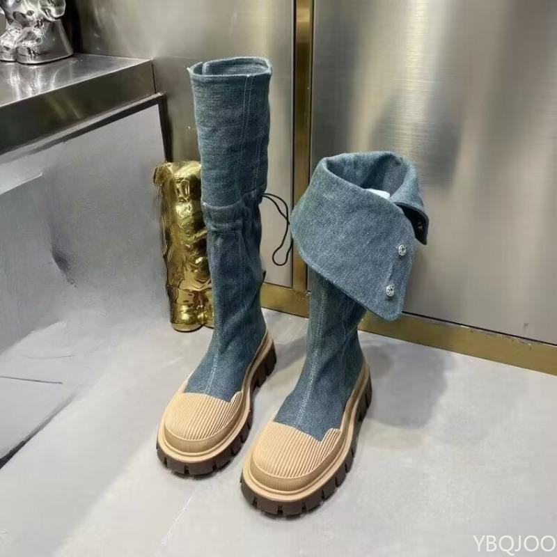 Modische vielseitige Stiefel mit dicker Sohle für Damen, lässige bequeme hohe Stiefel, neue Frühling Herbst elegante einfache Damenschuhe