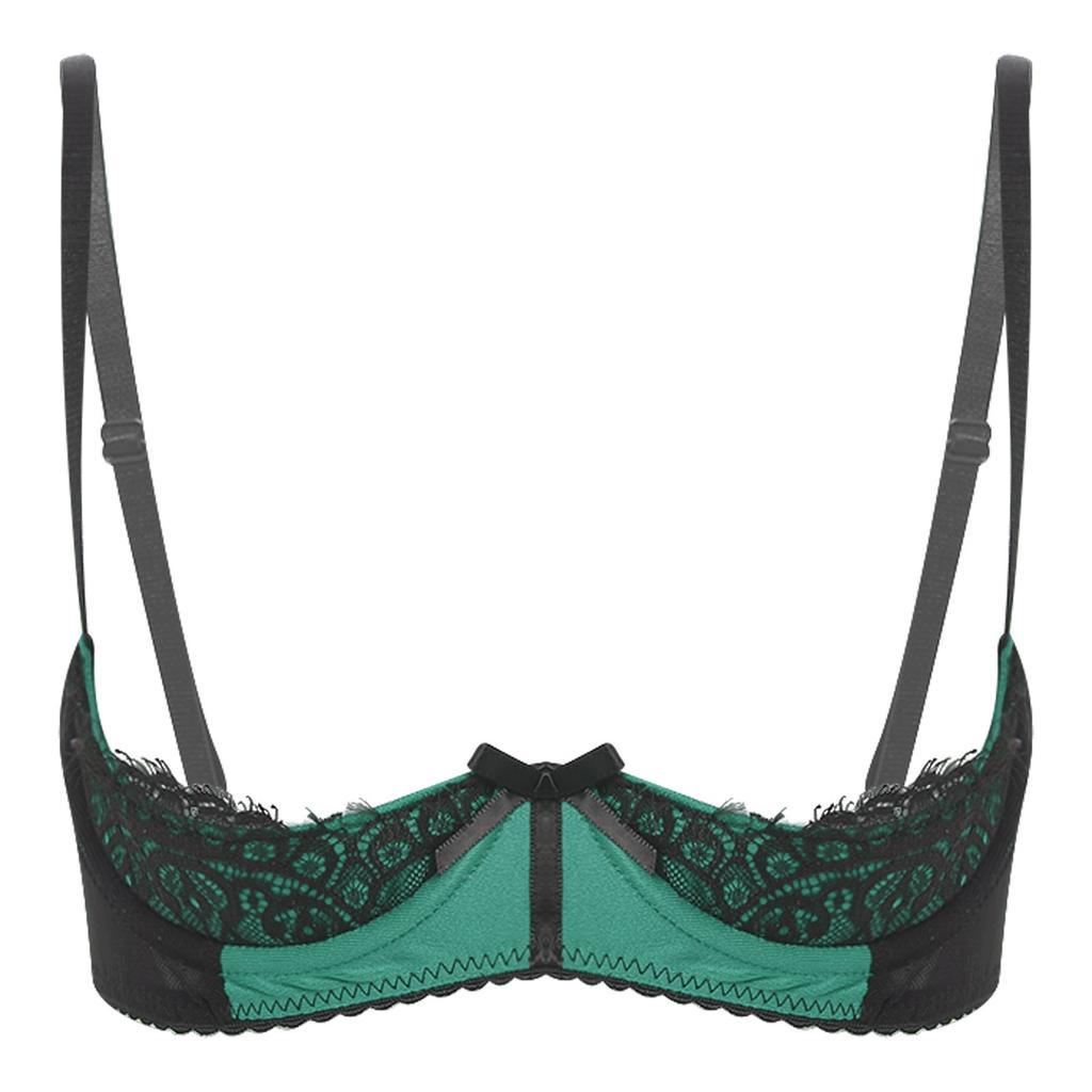 Dámská krajková podprsenka s řasenkami a květinovým vzorem 1/4 košíčky Push-up s kosticemi Bralette Balconette