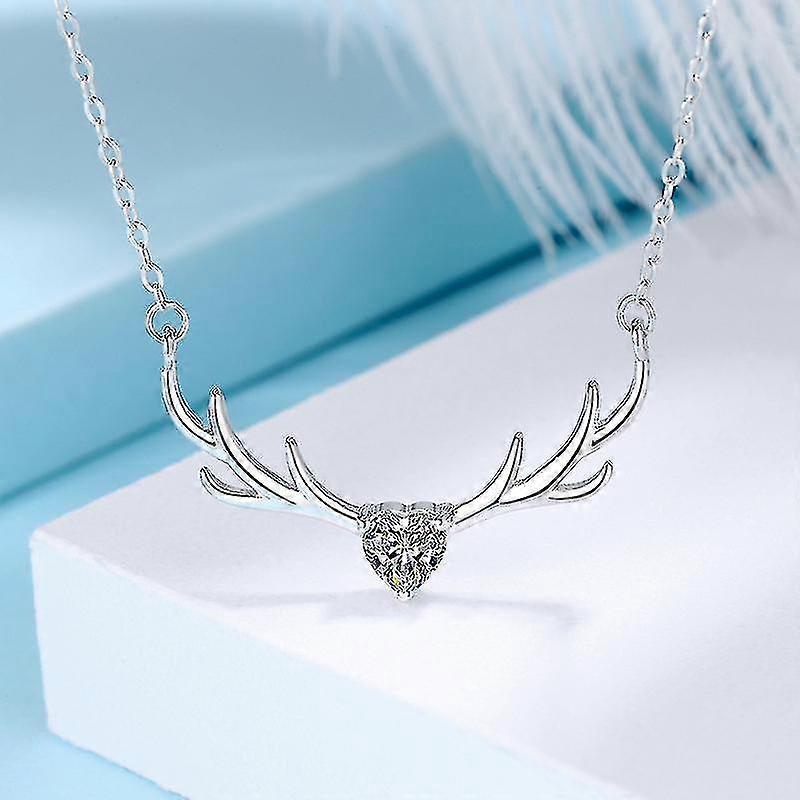 Antler Sterling Silver Necklace Women Elk Horn Pendant Chain Girls Jewelry Accessories Gift 25-26