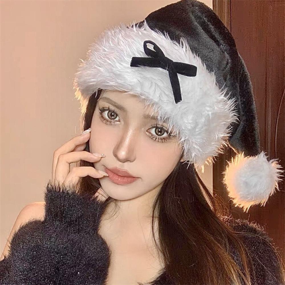 Ny Röd Julhatt Svart Damturban Jultomtehatt Cosplaytillbehör Rosettdekorerad Keps Festtillbehör