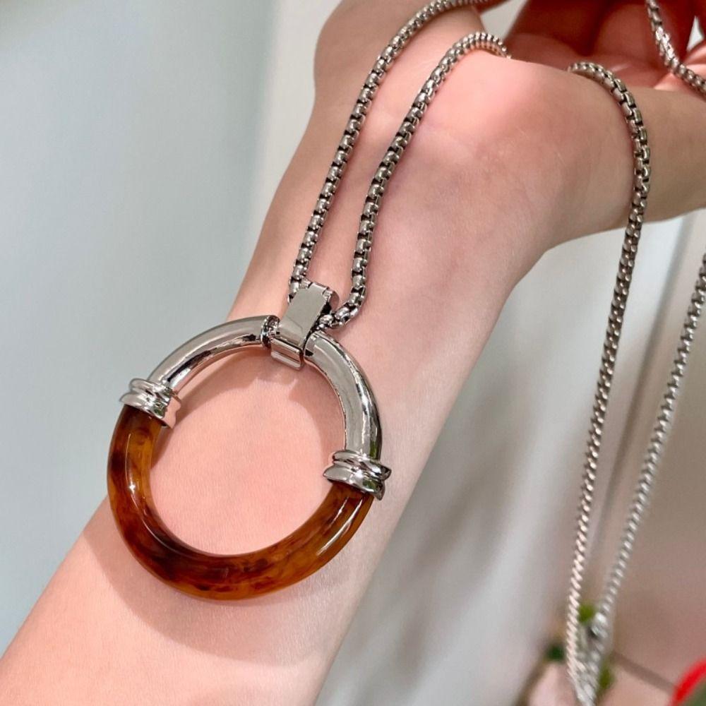 Circle Pendant Long Chain Necklace Stainless Steel Chain Sweater Chain  Women