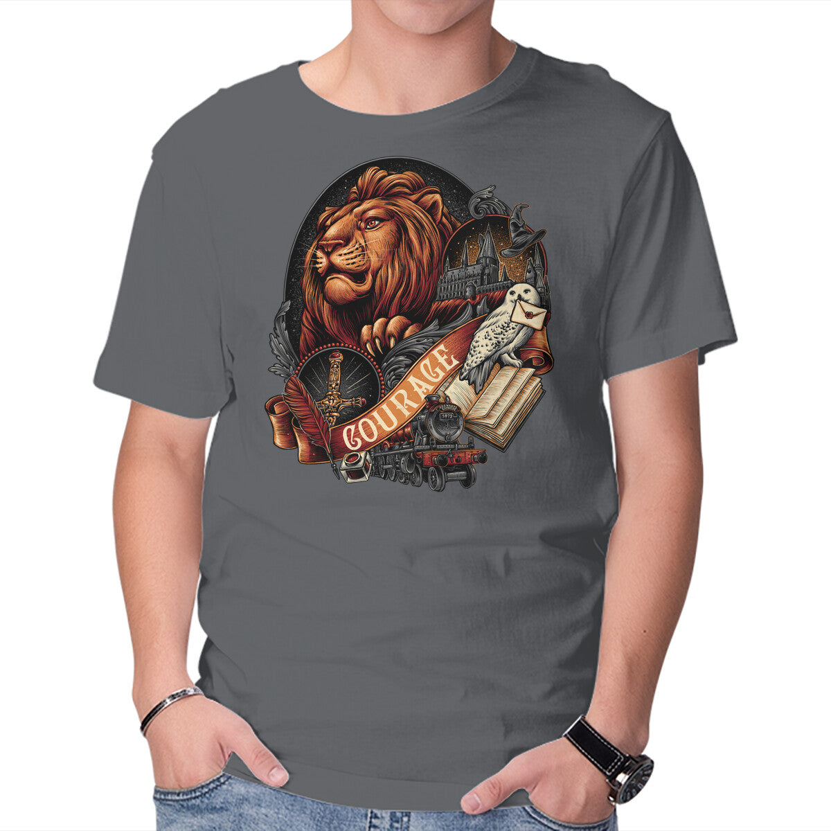 Unisex Crew Neck T-Shirt House Of Courage Graphic Short Sleeve Casual Tee M
