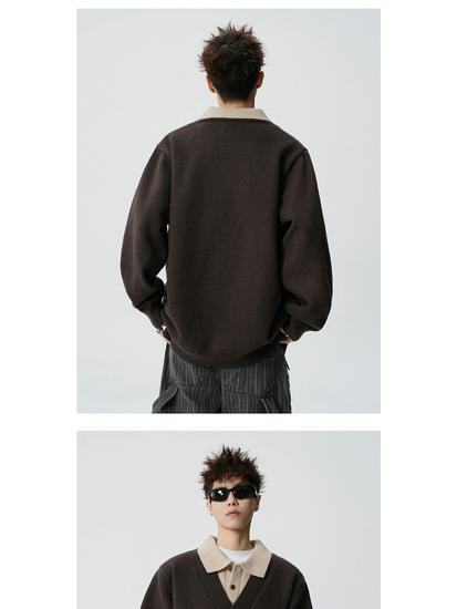 Vintage Style Men's Lapel Sweater: Patchwork Knitwear Pullover for Spring/Autumn