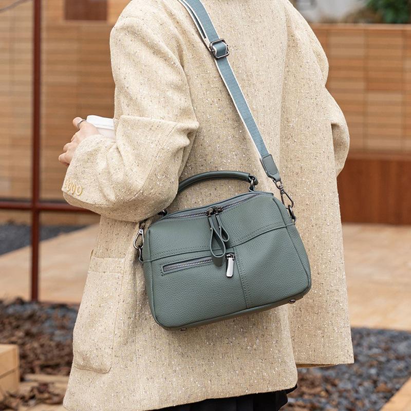 Mjuk Läderhandväska Äkta Läder Kuddväska Enkelaxelväska Crossbody Liten Fyrkantig Väska