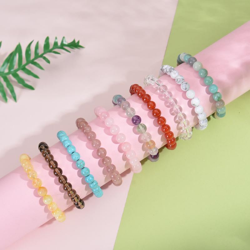 8mm Amethyst & Agate Elastic Beaded Bracelet - Natural Stone Jewelry