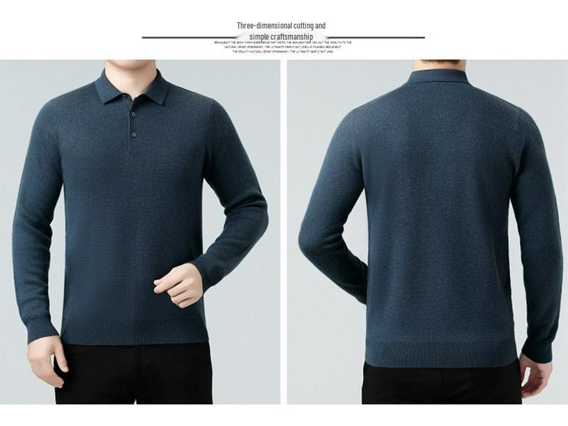 Genuine Brand Men's Luxury Wool Sweater 2025 - Thick, Warm, and Stylish Lapel Knitwear for Mid-Aged Dads.