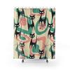 Atomic Cat Mid Century Modern Starburst Shower Curtain, 60s Retro Geometric Pink, Mint, Gray MCM Bath Decor