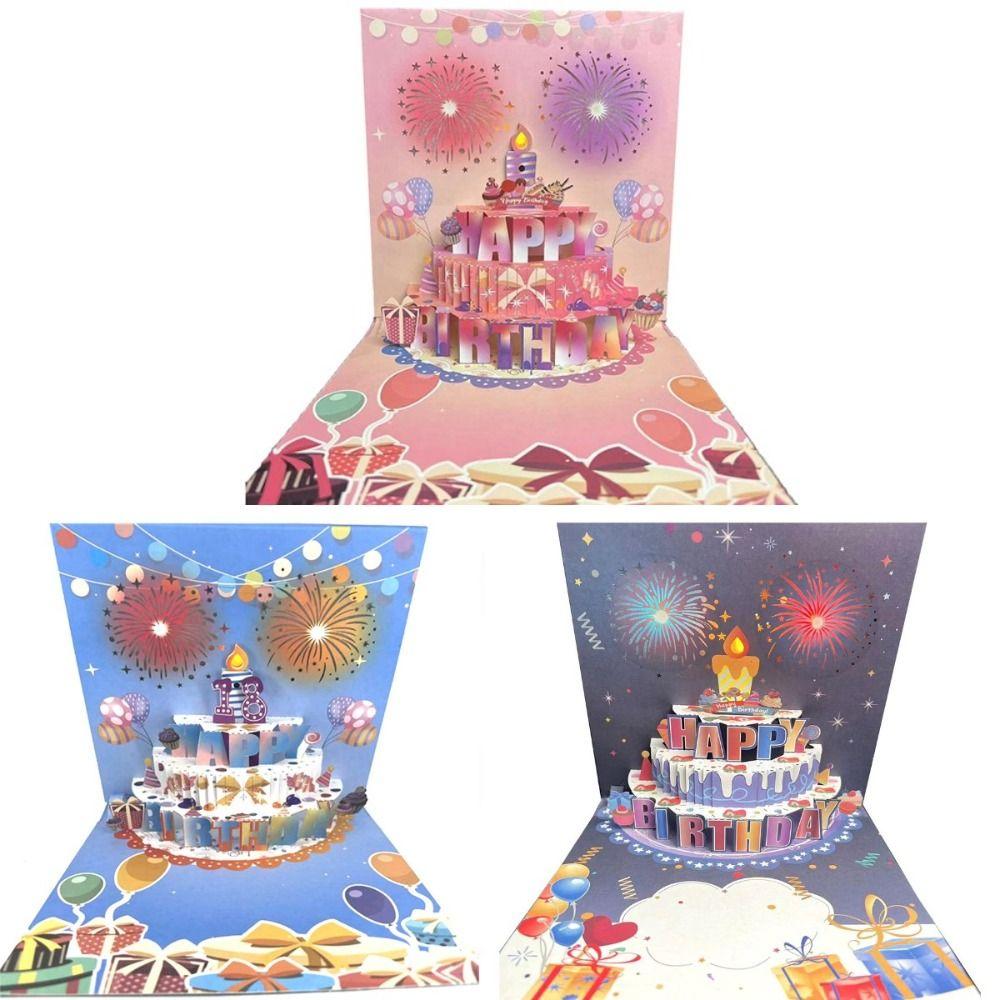 

Выдувная светодиодная свеча 3D всплывающая поздравительная открытка Музыкальная и световая открытка ко дню рождения для мамы розовый