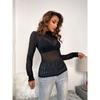 Black Mesh Sprited Print Sexy See-through Skinny Bodysuit Long Sleeve Lady High Neck Pullover Body Top Fashion Party Club
