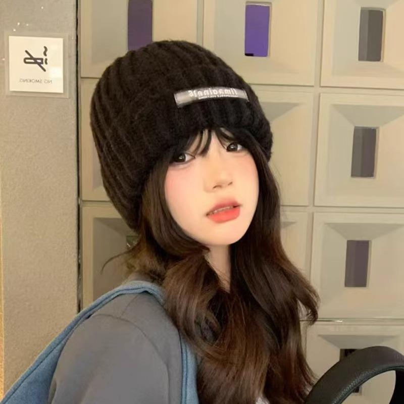 Korean Style All match Knitted Hat Warm Ear Protection Pullover Hat for Women Autumn and Winter Personalized Cold Hat Thickened Plush Hat Small Face