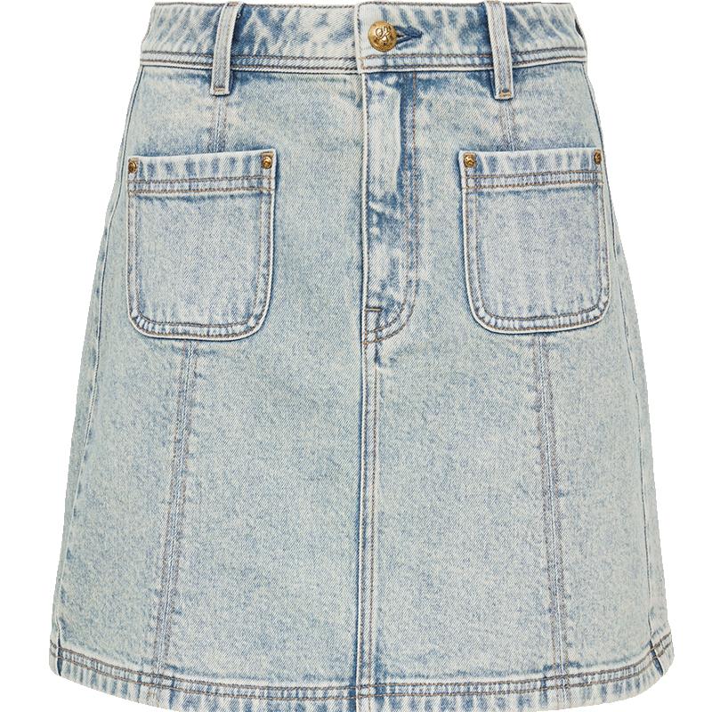 ONLY Women s High-Waist A-Line Denim Mini Skirt M