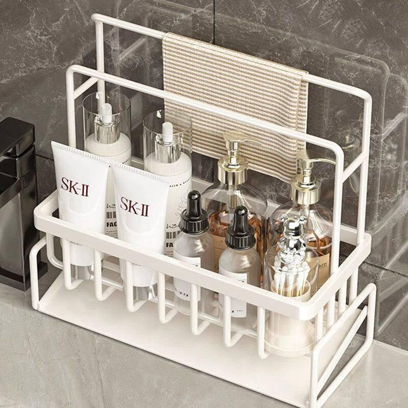 Slope Kitchen Sink Rack: No-Punch Rag & Soap Holder with Draining Function