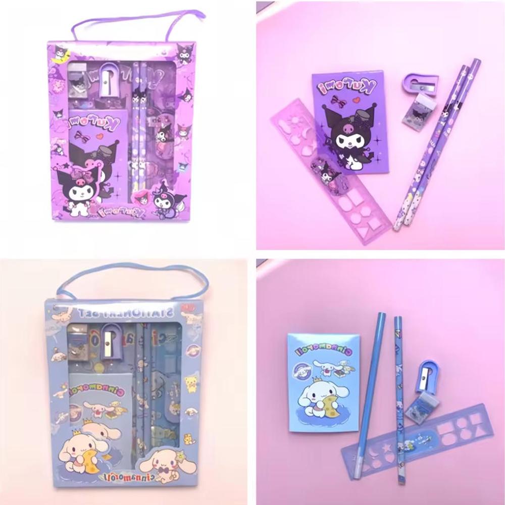 Melody Kuromi Handheld Stationery Set Anime Cartoon Pencil Ruler Notebook Kids Learning Gift Prize For Kids Adults Children's Birthday Gift Holiday