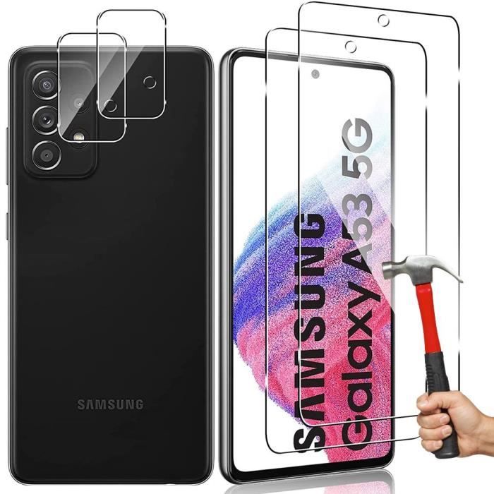 Coque pour Samsung Galaxy A53 5G Silicone Noir + 2 Verres Trempé Ecran + 2 Verre Trempé Caméra Arrière