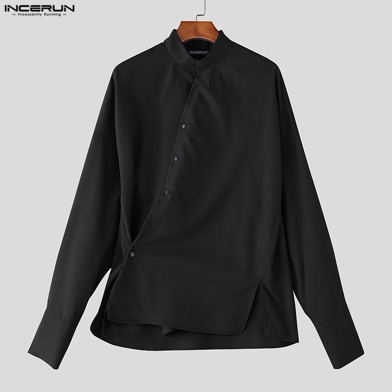 INCERUN S-5XL Men Casual Stand Neck Long Sleeve Side Buttons Shirts Tops