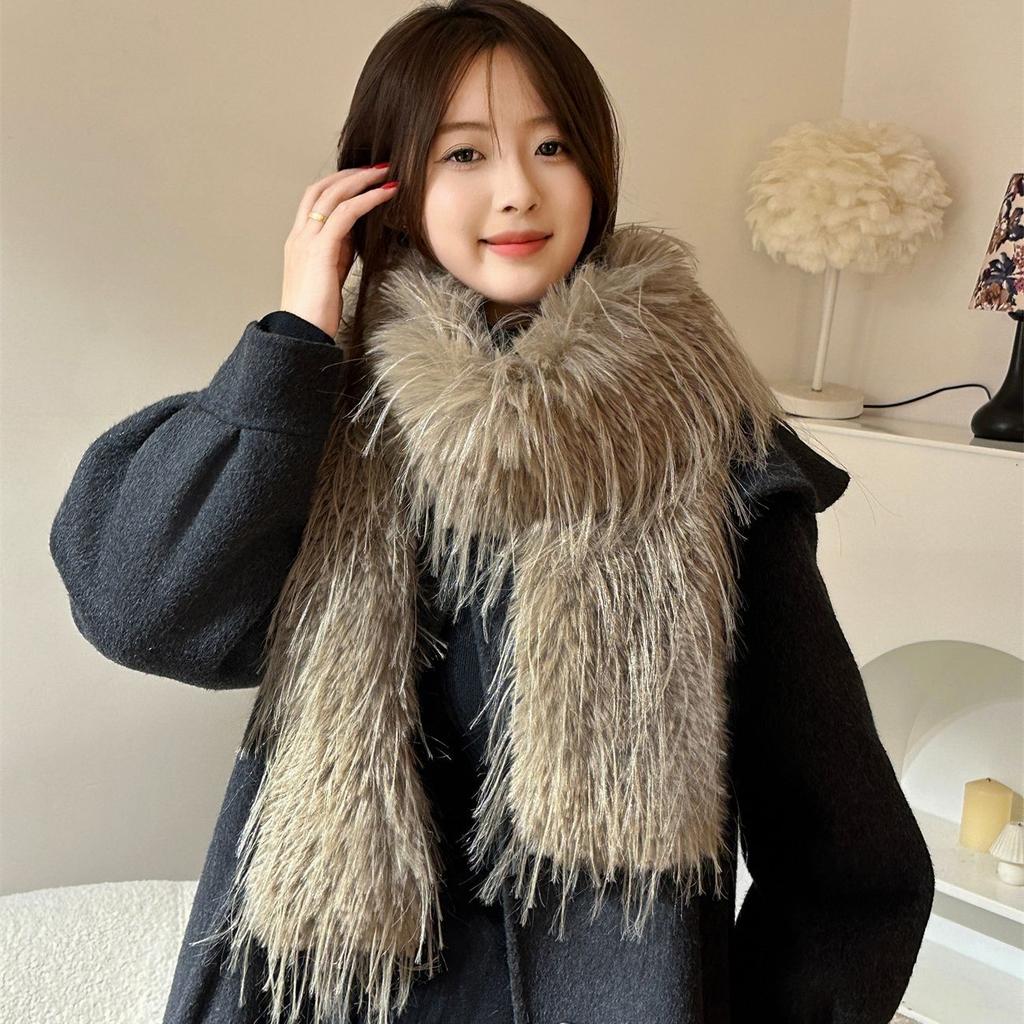 Plush Tassel Scarf Spring and Winter Thickened Ostrich Feather Plush Shawl with Fluffy Scarf Encryption Shawl