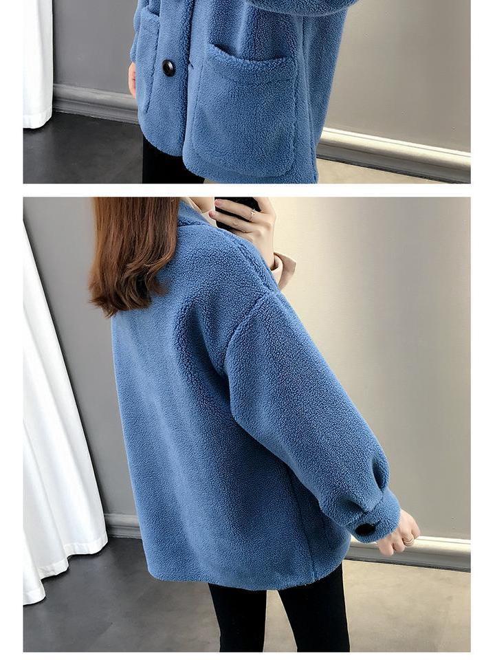 Women's Lambswool Coat: 2025 Autumn/Winter Korean-Style Loose Cardigan, Thickened Trendy Fleece
